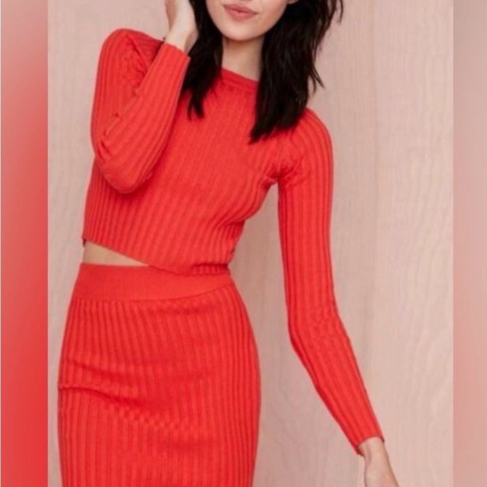 For Love And Lemons Vibrant Red Rib-Knit Top